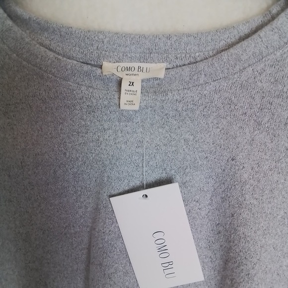 Como Blu Soft Oversized Knit Top Sweater Size 2X Gray w/ Ruffle & Rhinestones - Picture 11 of 11